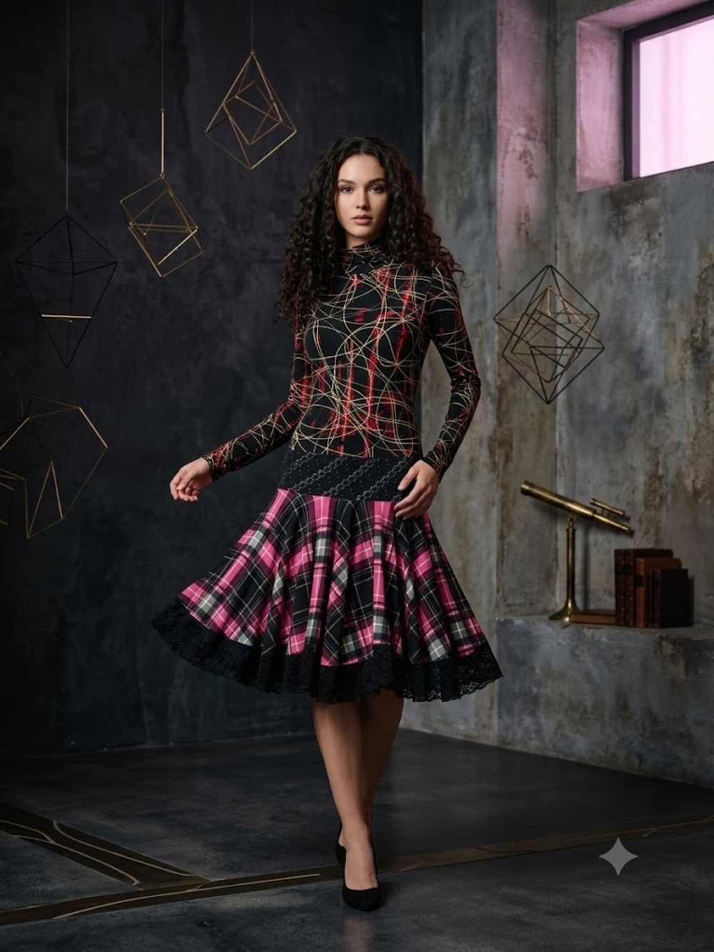 Marcia Bloom Lagenlook Dress One Size Whimsigoth Avant Garde Plaid Mixed Media